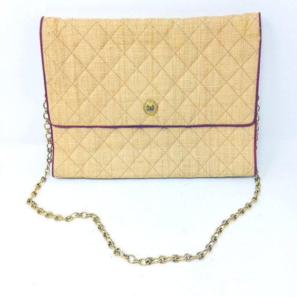 CHANEL Handbags - CHANEL summer Straw Raffia 80s Vintage bag leather
